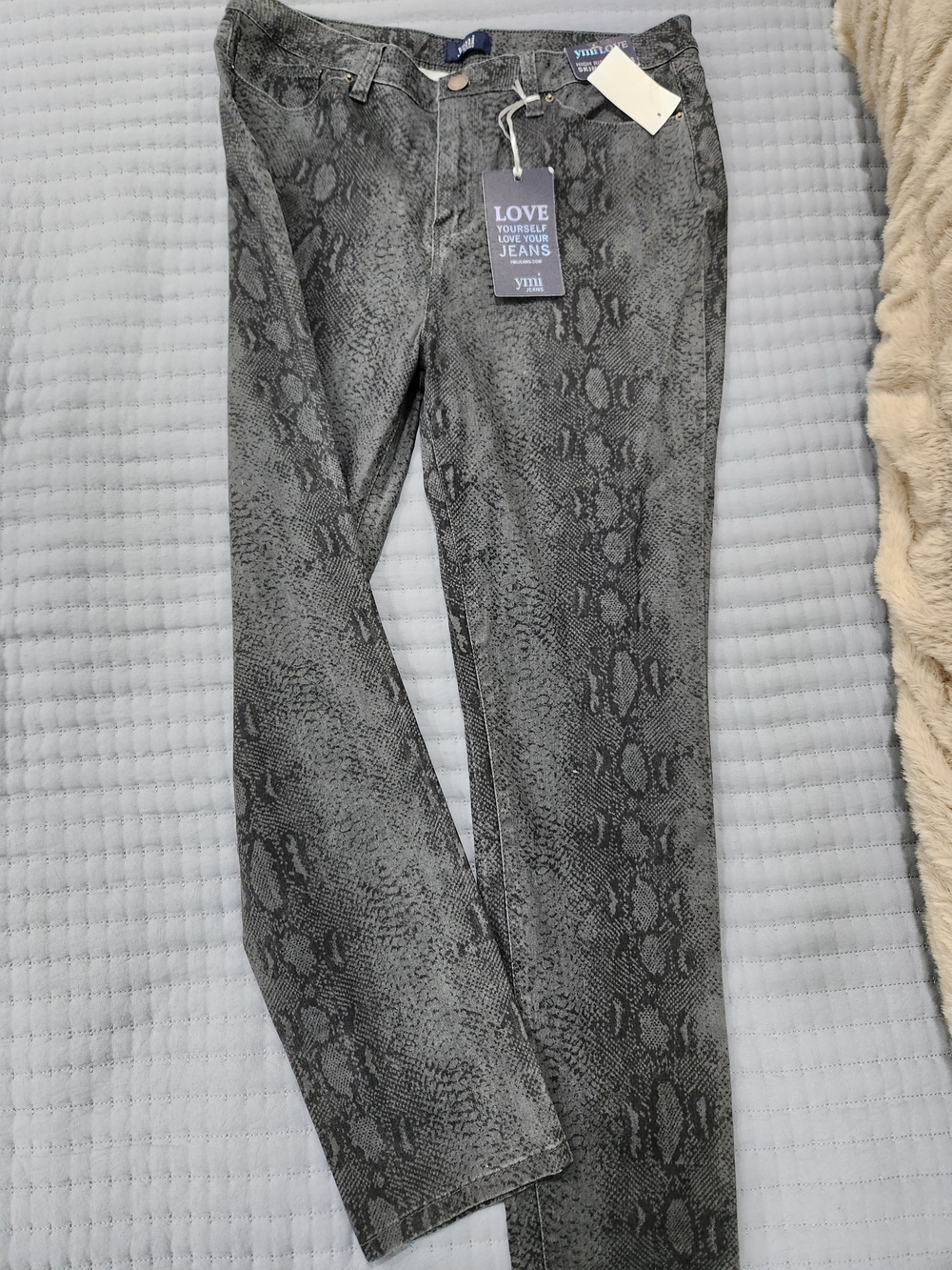 YMI Grey Snake-Print Skinny Jeans